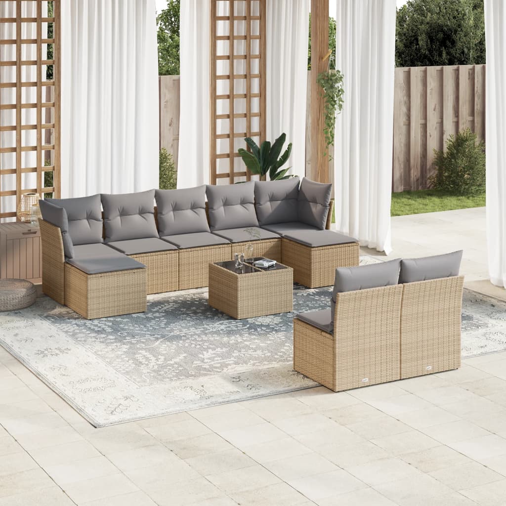 sofasæt til haven 10 dele med hynder polyrattan beige