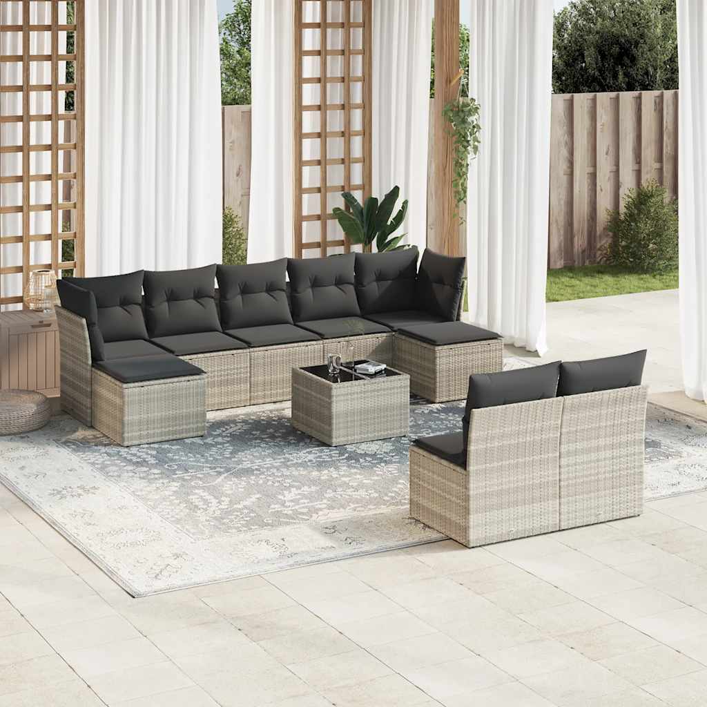 sofasæt til haven 10 dele med hynder polyrattan lysegrå