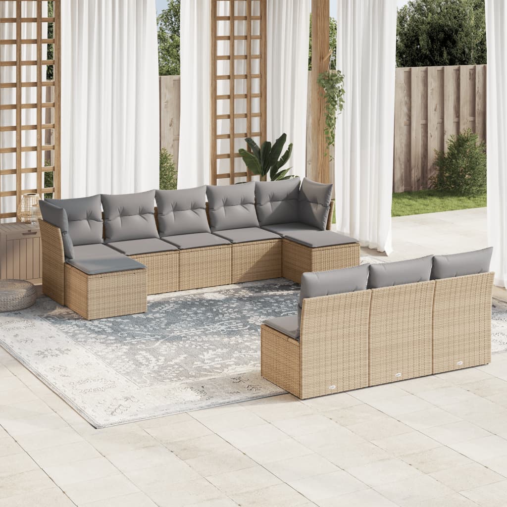 sofasæt til haven 10 dele med hynder polyrattan beige