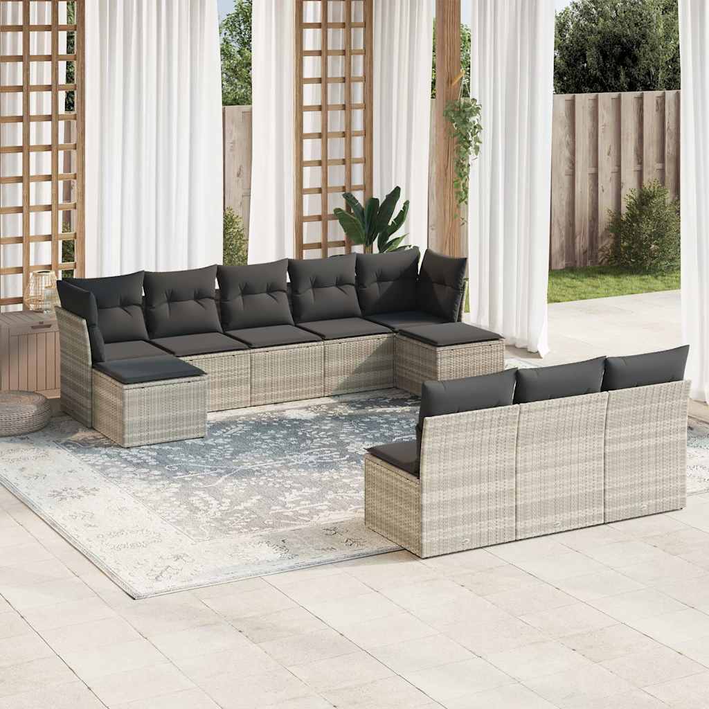 sofasæt til haven 10 dele med hynder polyrattan lysegrå