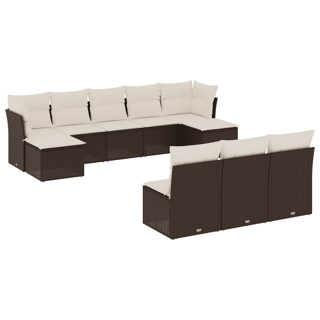 sofasæt til haven 10 dele med hynder polyrattan brun