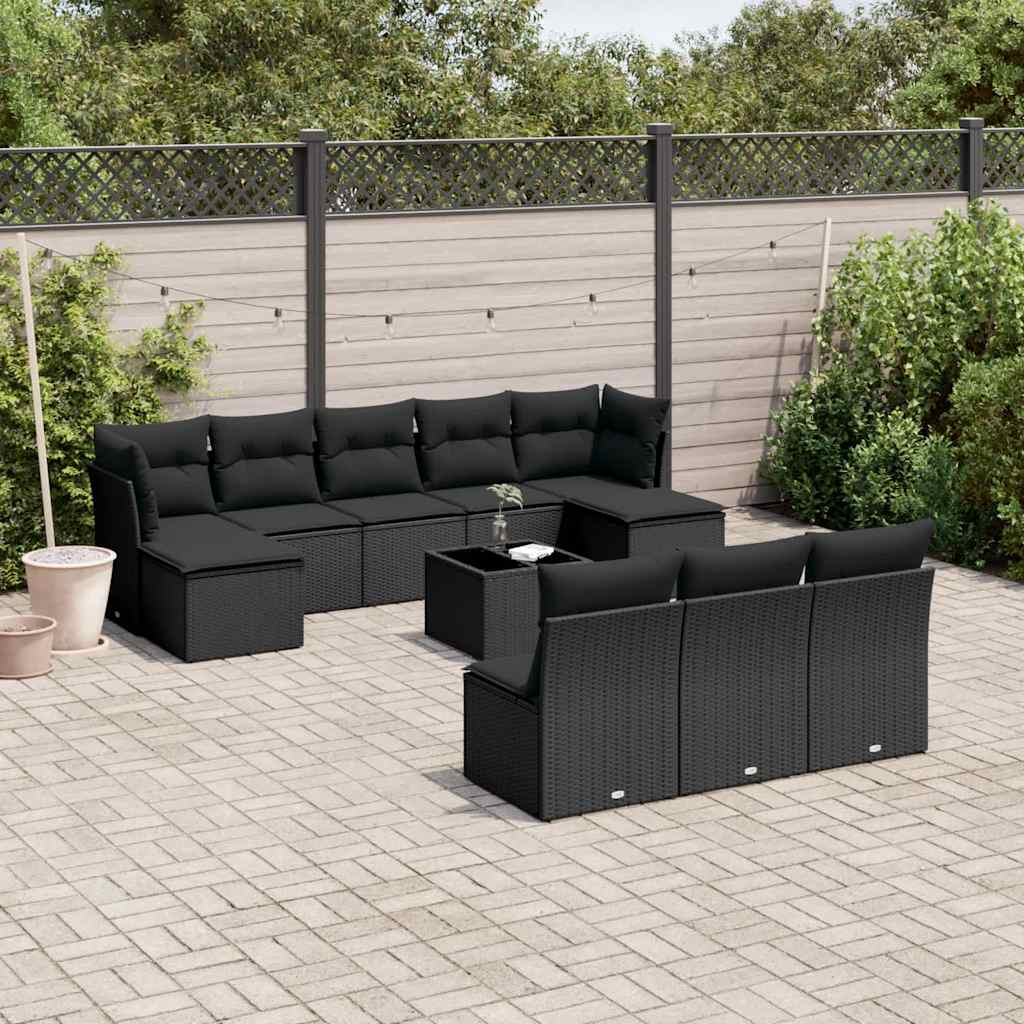sofasæt til haven 11 dele med hynder polyrattan sort