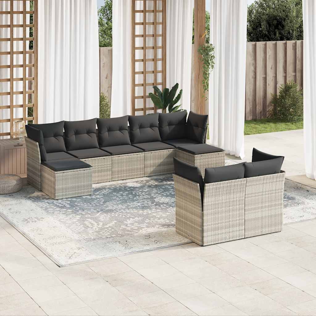 sofasæt til haven 9 dele med hynder polyrattan lysegrå