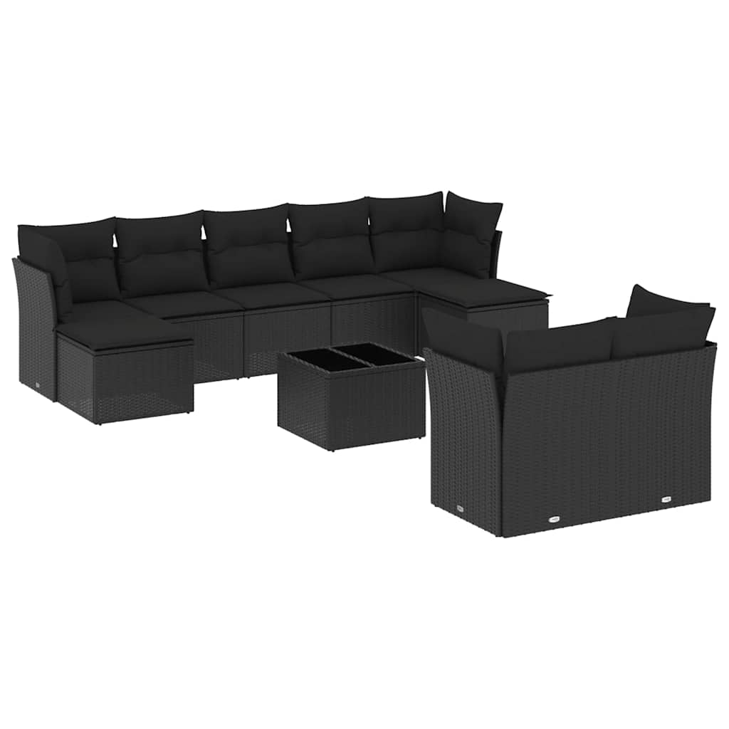 sofasæt til haven 10 dele med hynder polyrattan sort