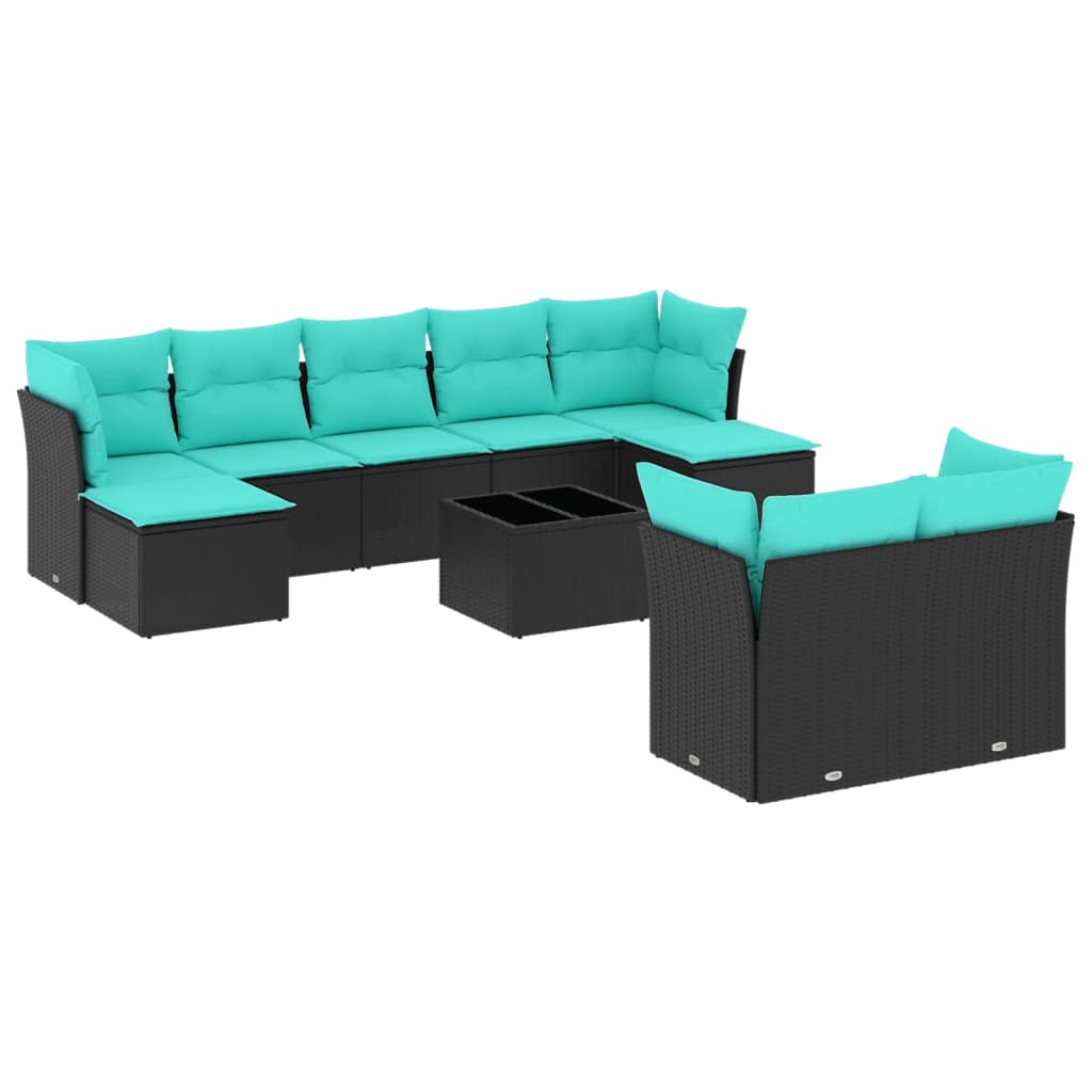 havesofasæt med 10 hynder sort polyrattan