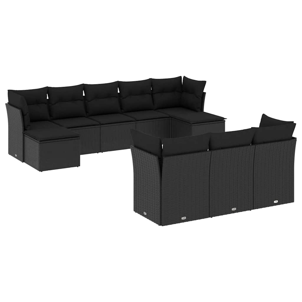 sofasæt til haven 10 dele med hynder polyrattan sort