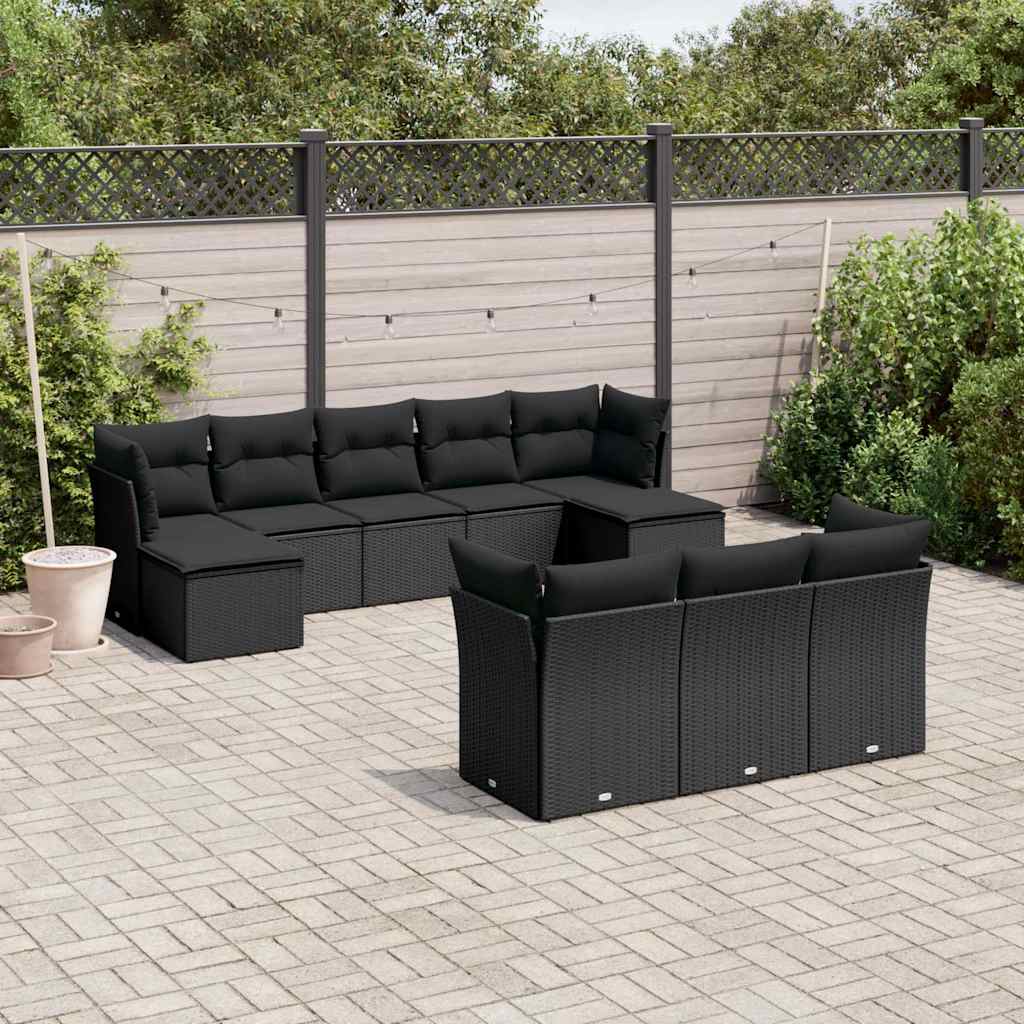 sofasæt til haven 10 dele med hynder polyrattan sort
