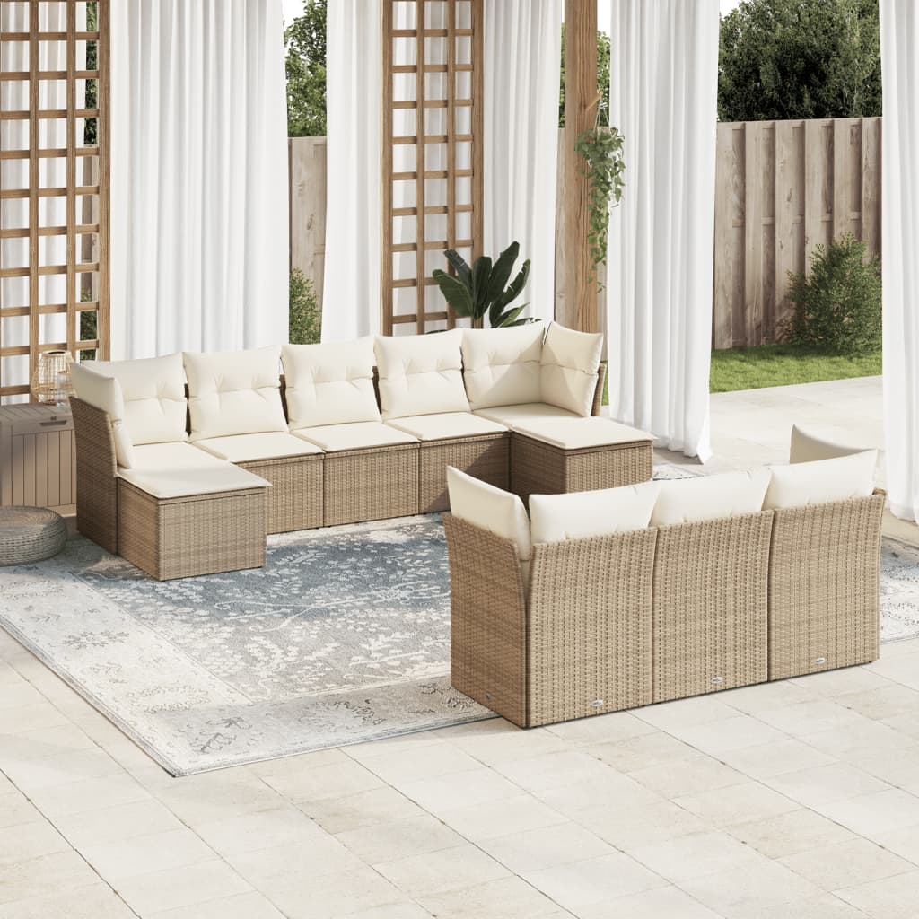 sofasæt til haven 10 dele med hynder polyrattan beige