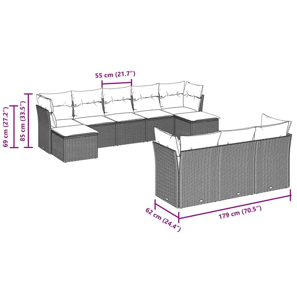 sofasæt til haven 10 dele med hynder polyrattan lysegrå
