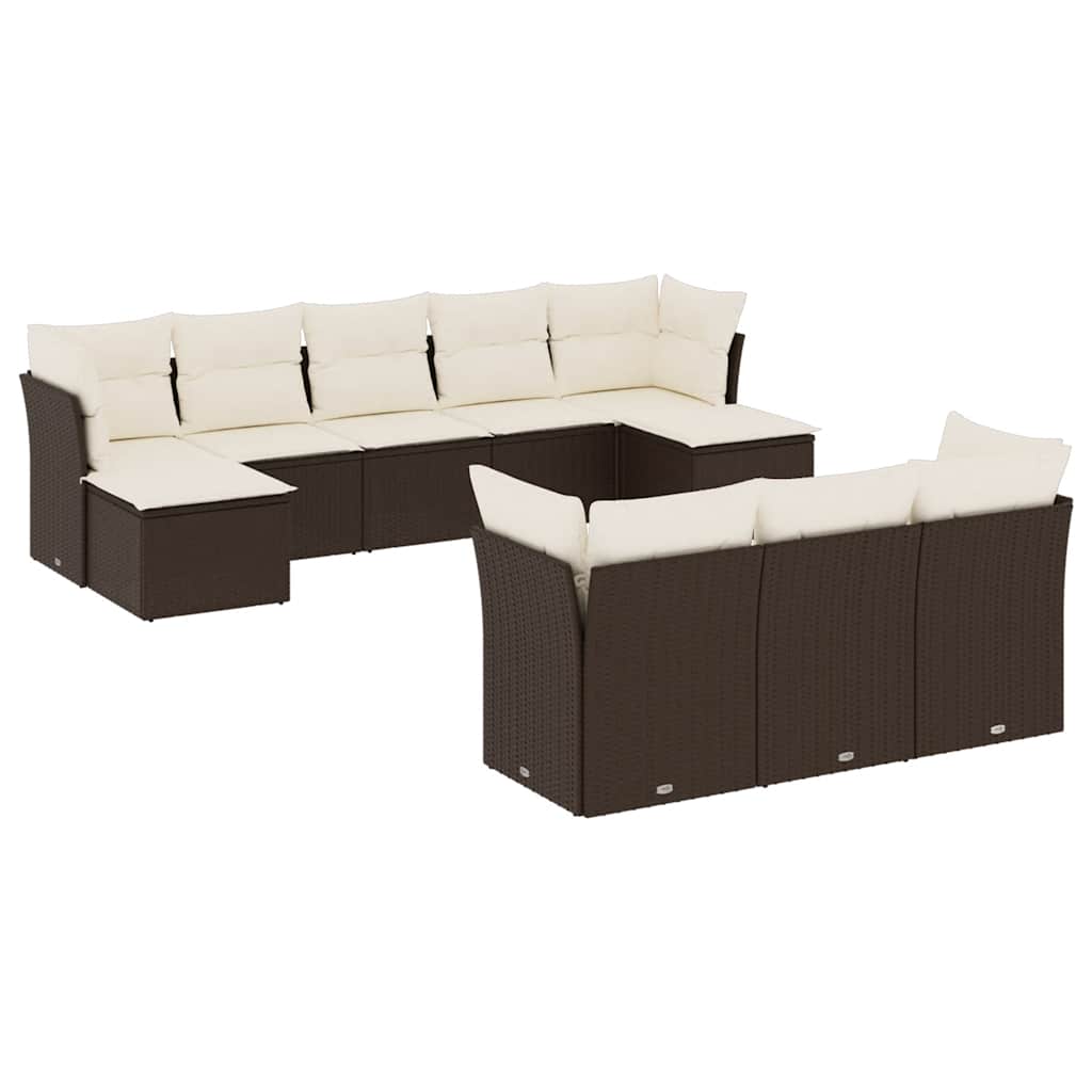 sofasæt til haven 10 dele med hynder polyrattan brun