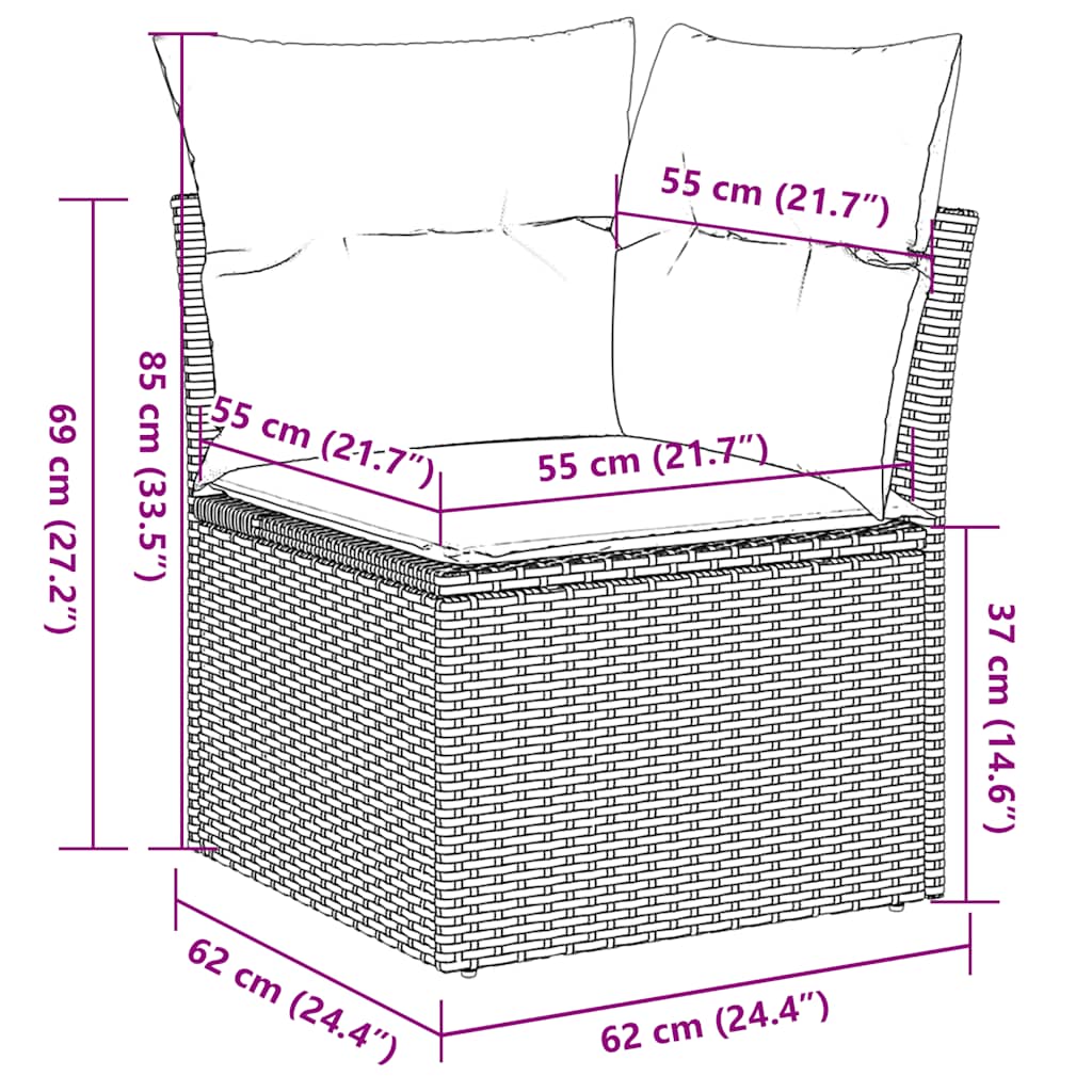 sofasæt til haven 10 dele med hynder polyrattan brun