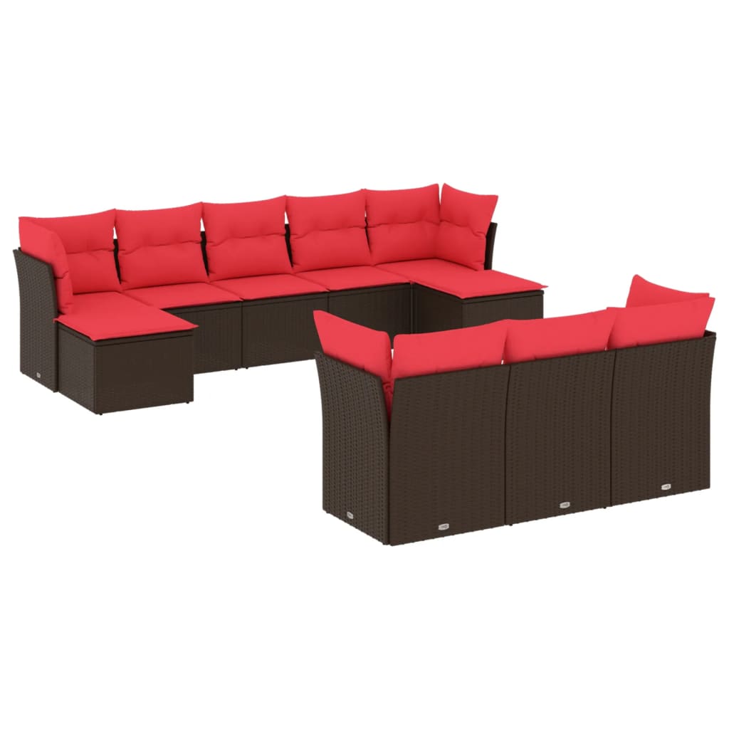 havesofasæt med 10 hynder brun polyrattan