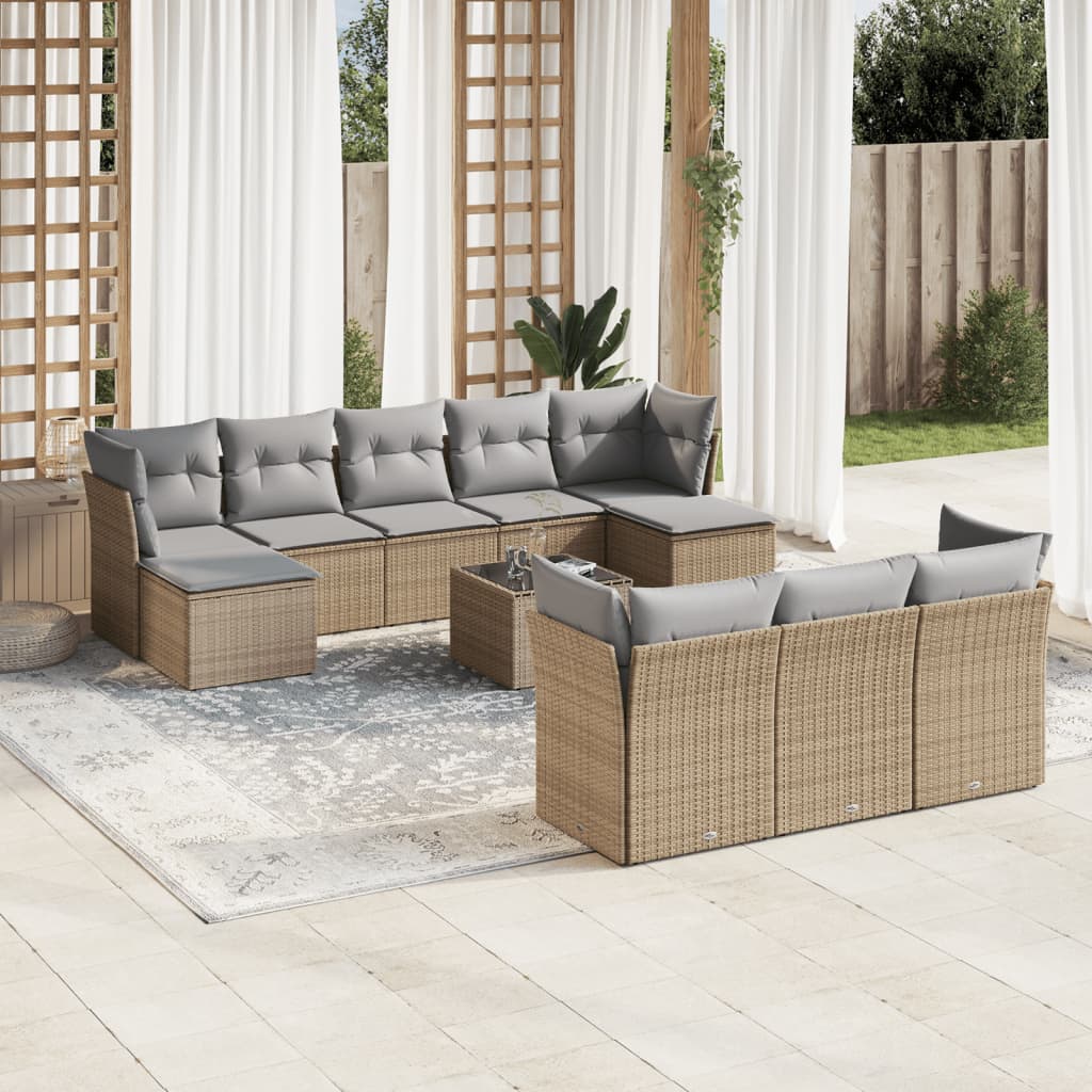 sofasæt til haven 11 dele med hynder polyrattan beige
