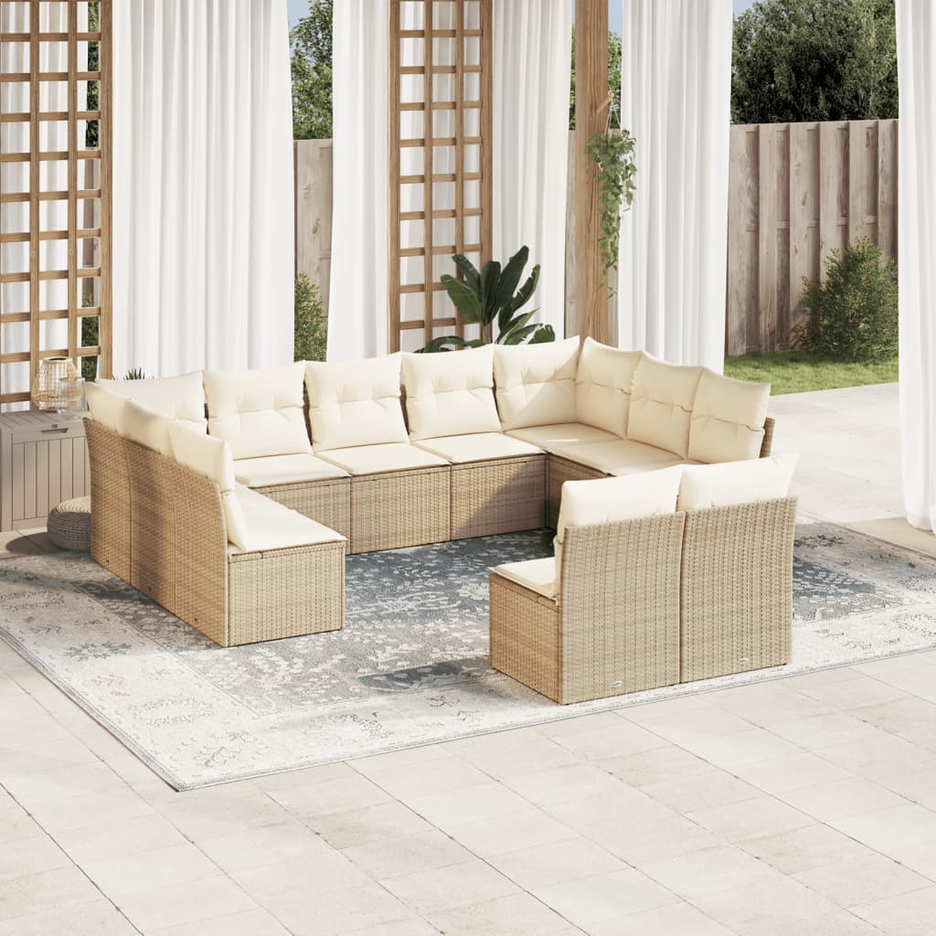 sofasæt til haven 11 dele med hynder polyrattan beige