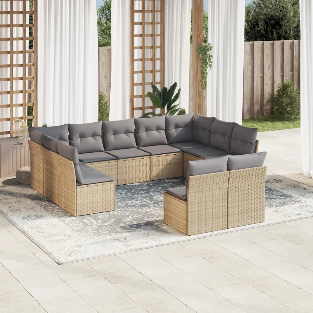 sofasæt til haven 11 dele med hynder polyrattan beige