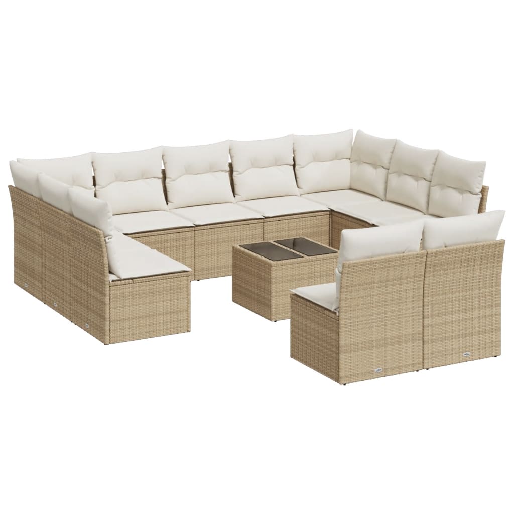 sofasæt til haven 12 dele med hynder polyrattan beige