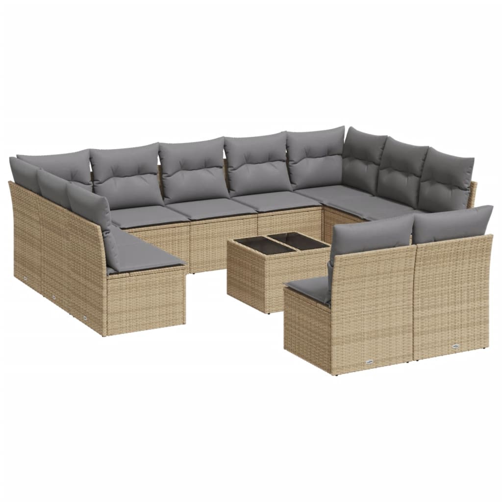sofasæt til haven 12 dele med hynder polyrattan beige