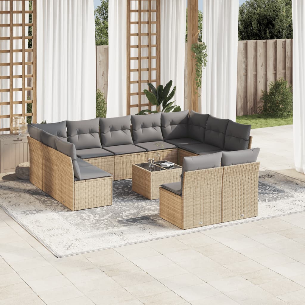 sofasæt til haven 12 dele med hynder polyrattan beige