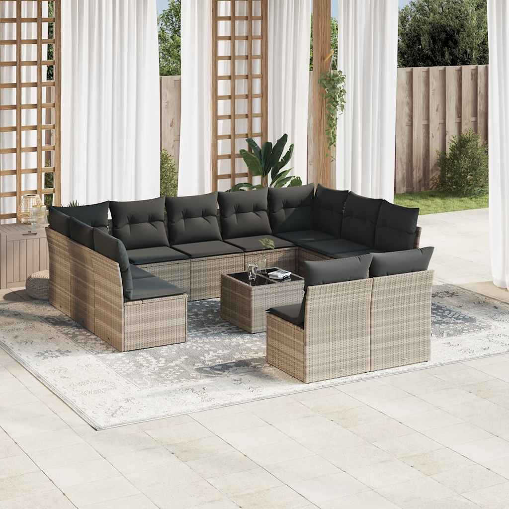 sofasæt til haven 12 dele med hynder polyrattan lysegrå
