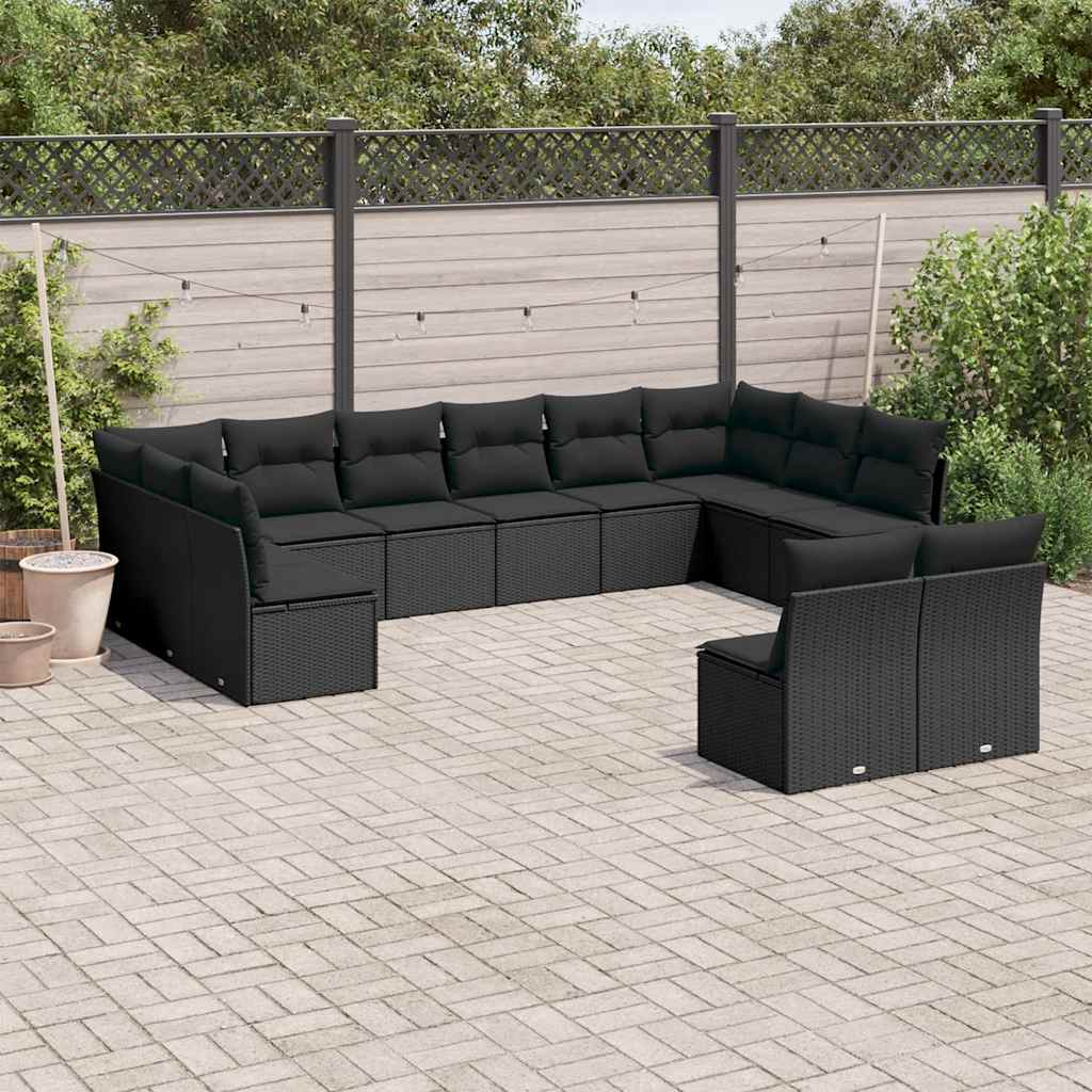 sofasæt til haven 12 dele med hynder polyrattan sort