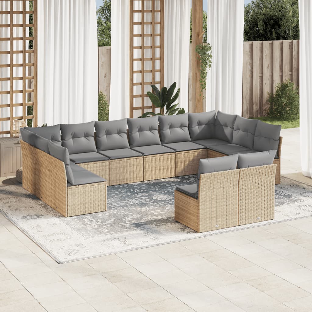 sofasæt til haven 12 dele med hynder polyrattan beige