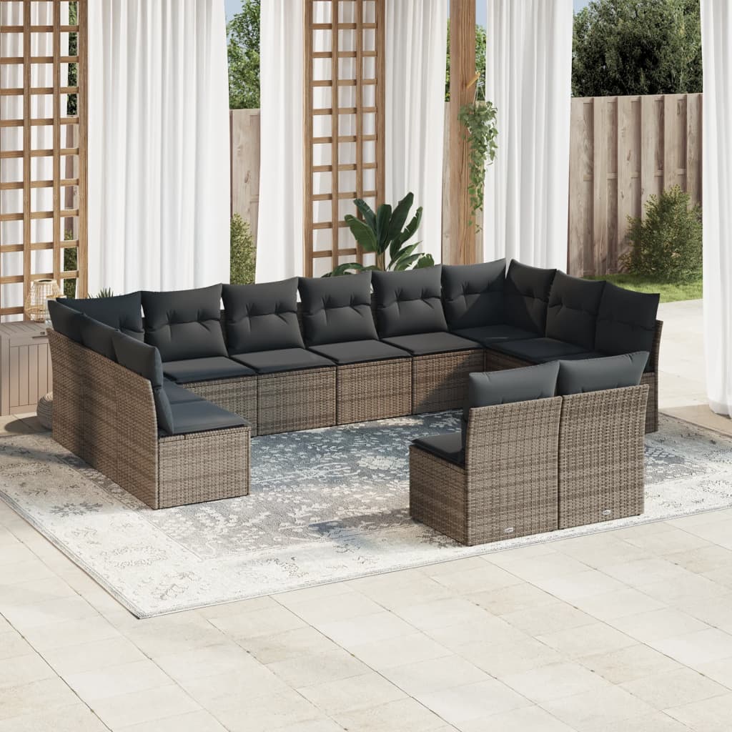 sofasæt til haven 12 dele med hynder polyrattan grå