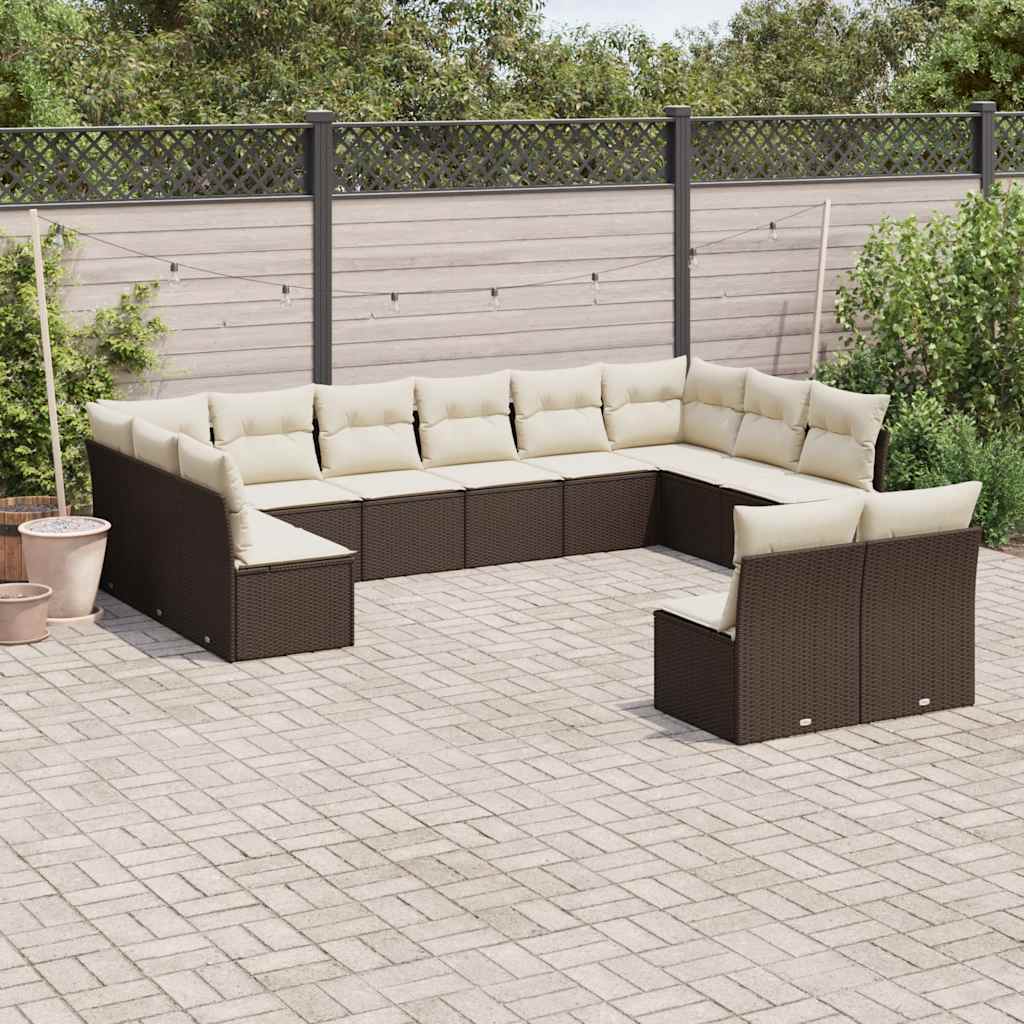 sofasæt til haven 12 dele med hynder polyrattan brun