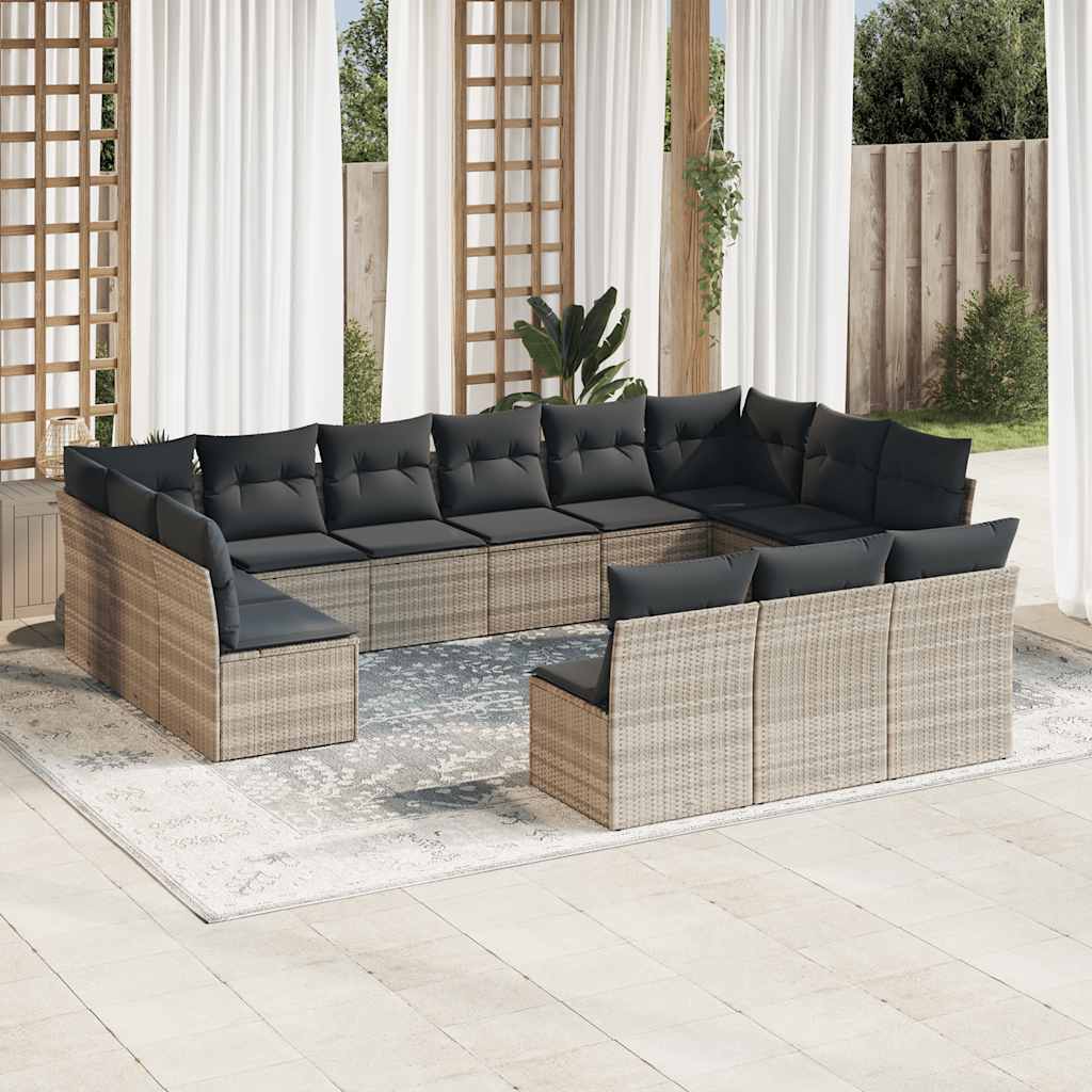 sofasæt til haven 13 dele med hynder polyrattan lysegrå