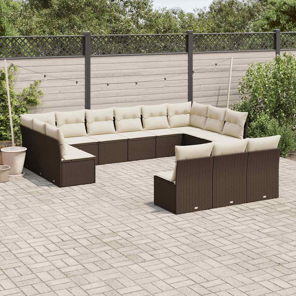 sofasæt til haven 13 dele med hynder polyrattan brun