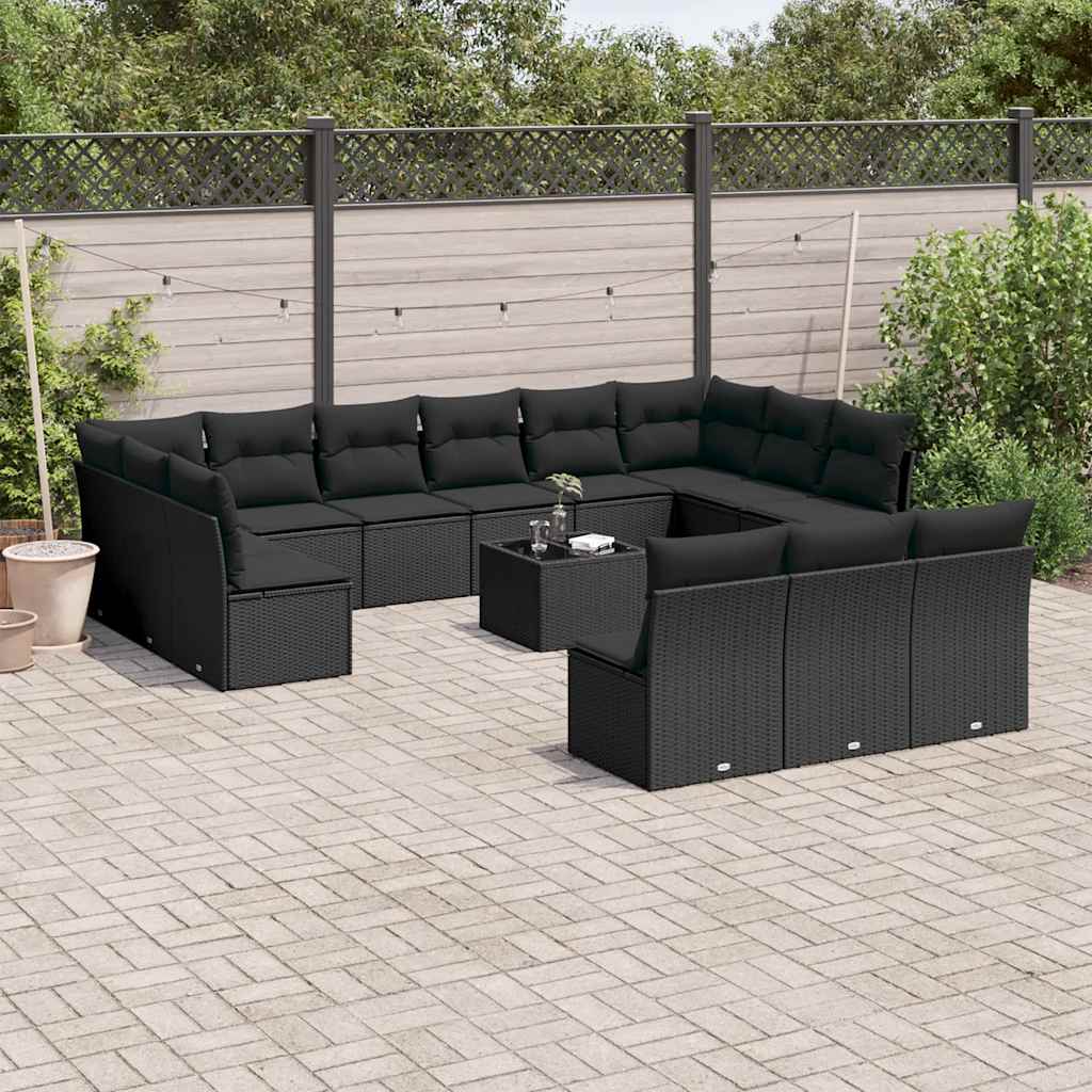 sofasæt til haven 14 dele med hynder polyrattan sort