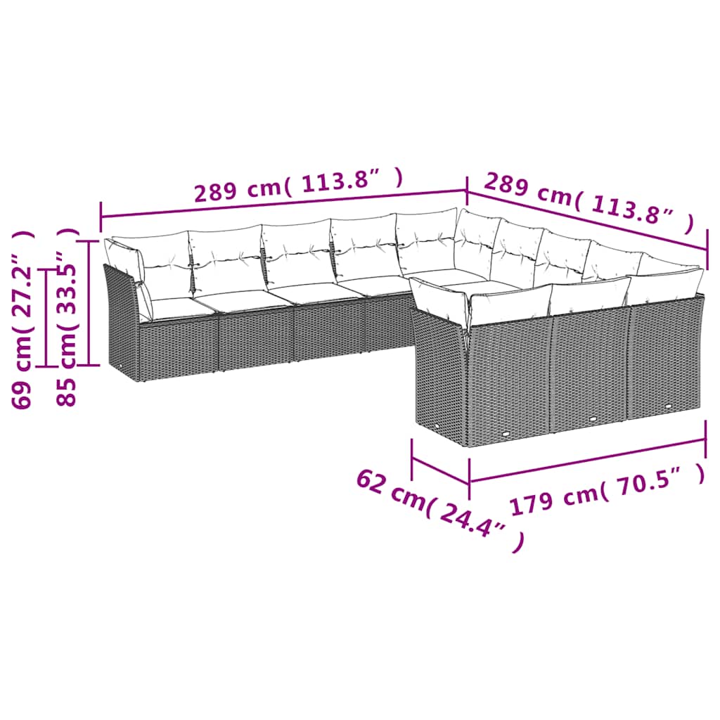sofasæt til haven 11 dele med hynder polyrattan sort
