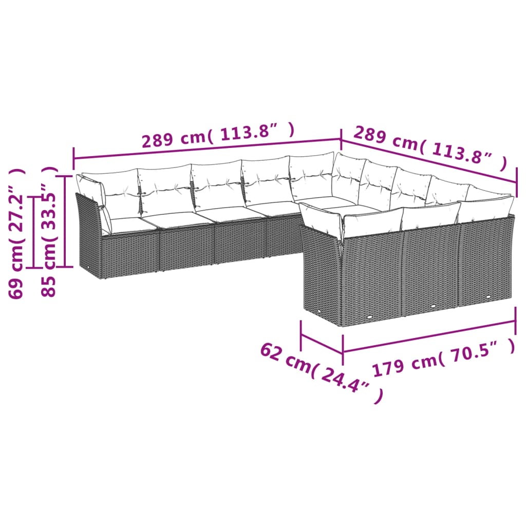 11-delt havesofasæt med hynder sort polyrattan
