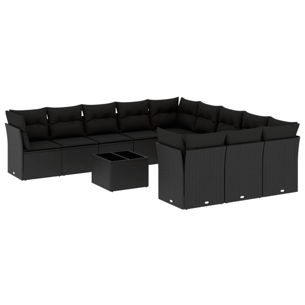 sofasæt til haven 12 dele med hynder polyrattan sort