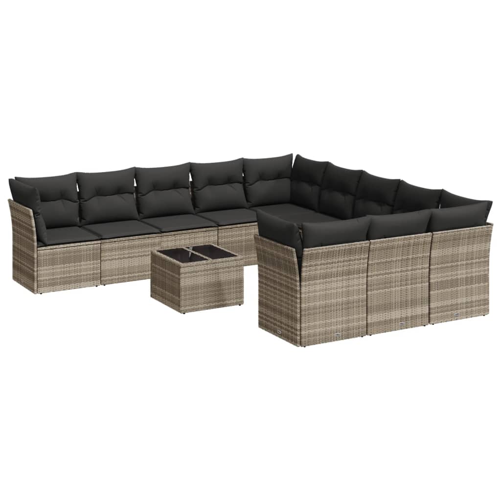 sofasæt til haven 12 dele med hynder polyrattan lysegrå