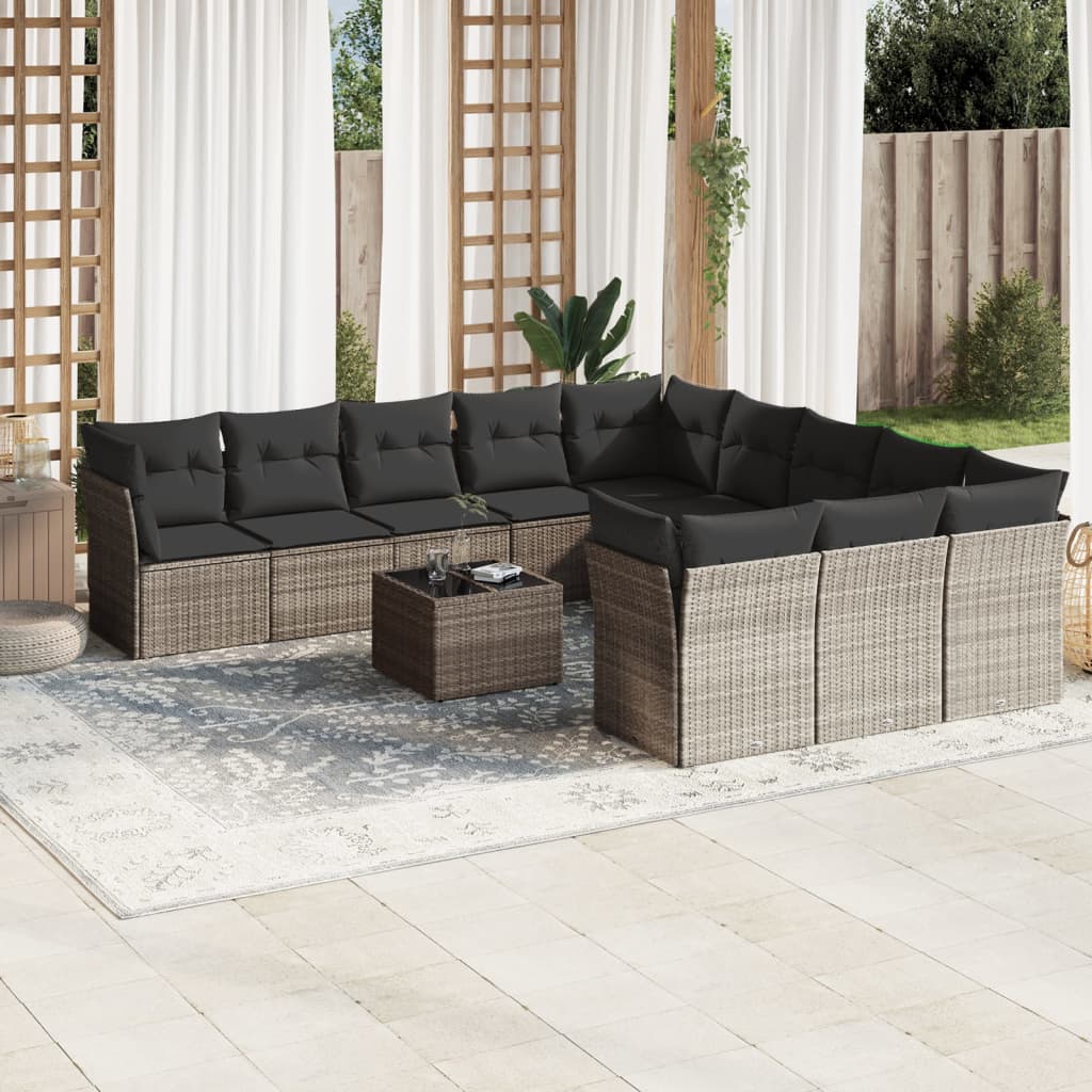 sofasæt til haven 12 dele med hynder polyrattan lysegrå