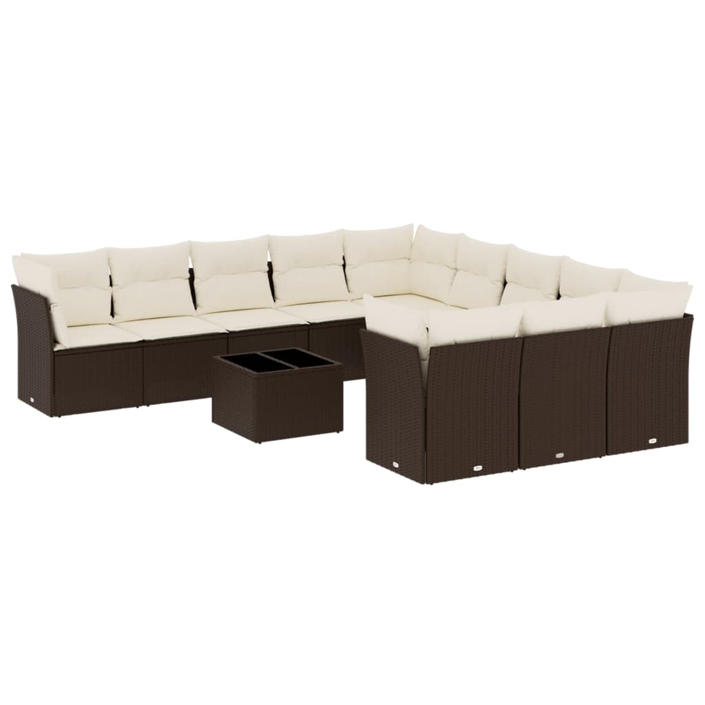sofasæt til haven 12 dele med hynder polyrattan brun