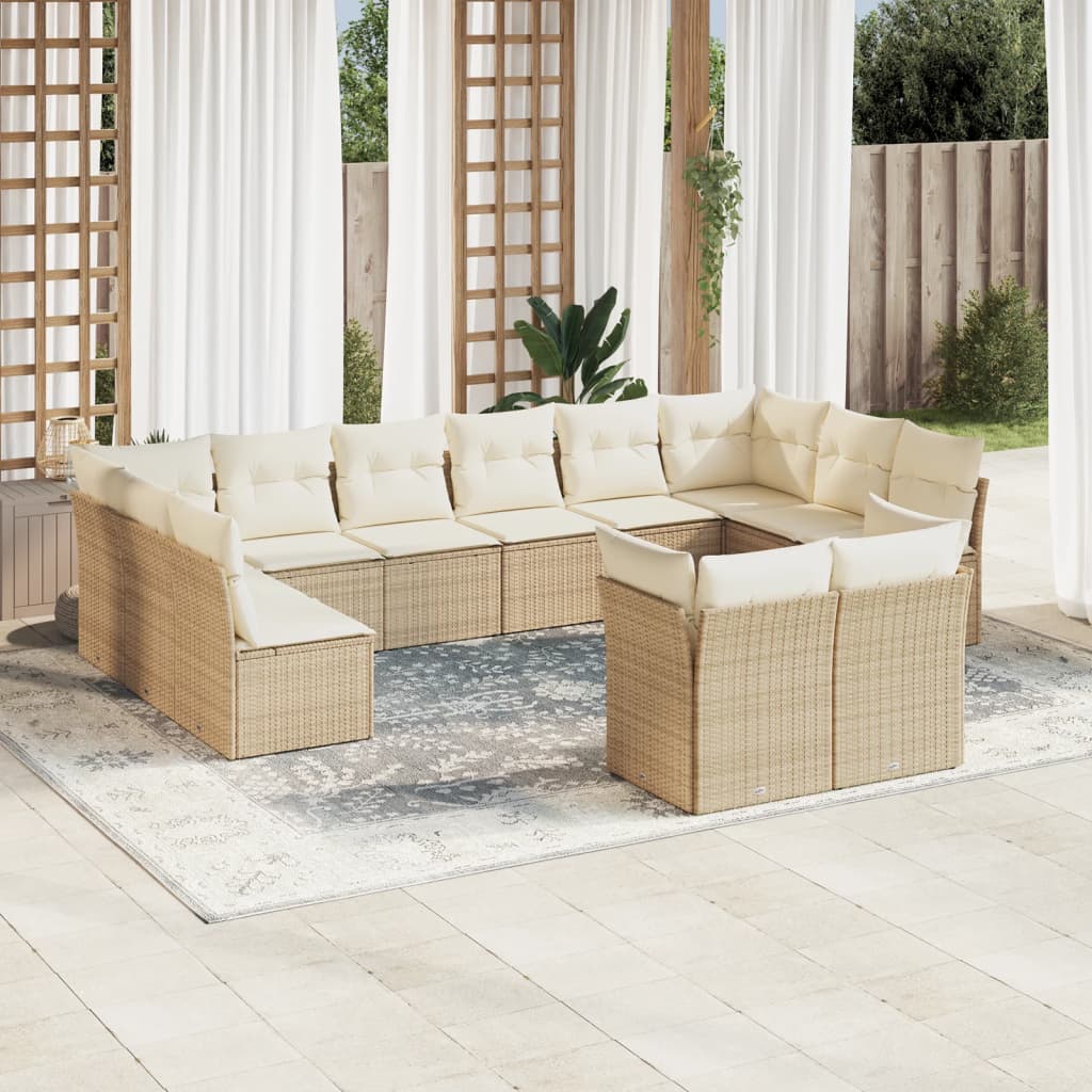 sofasæt til haven 12 dele med hynder polyrattan beige