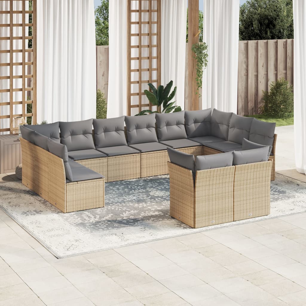 sofasæt til haven 12 dele med hynder polyrattan beige