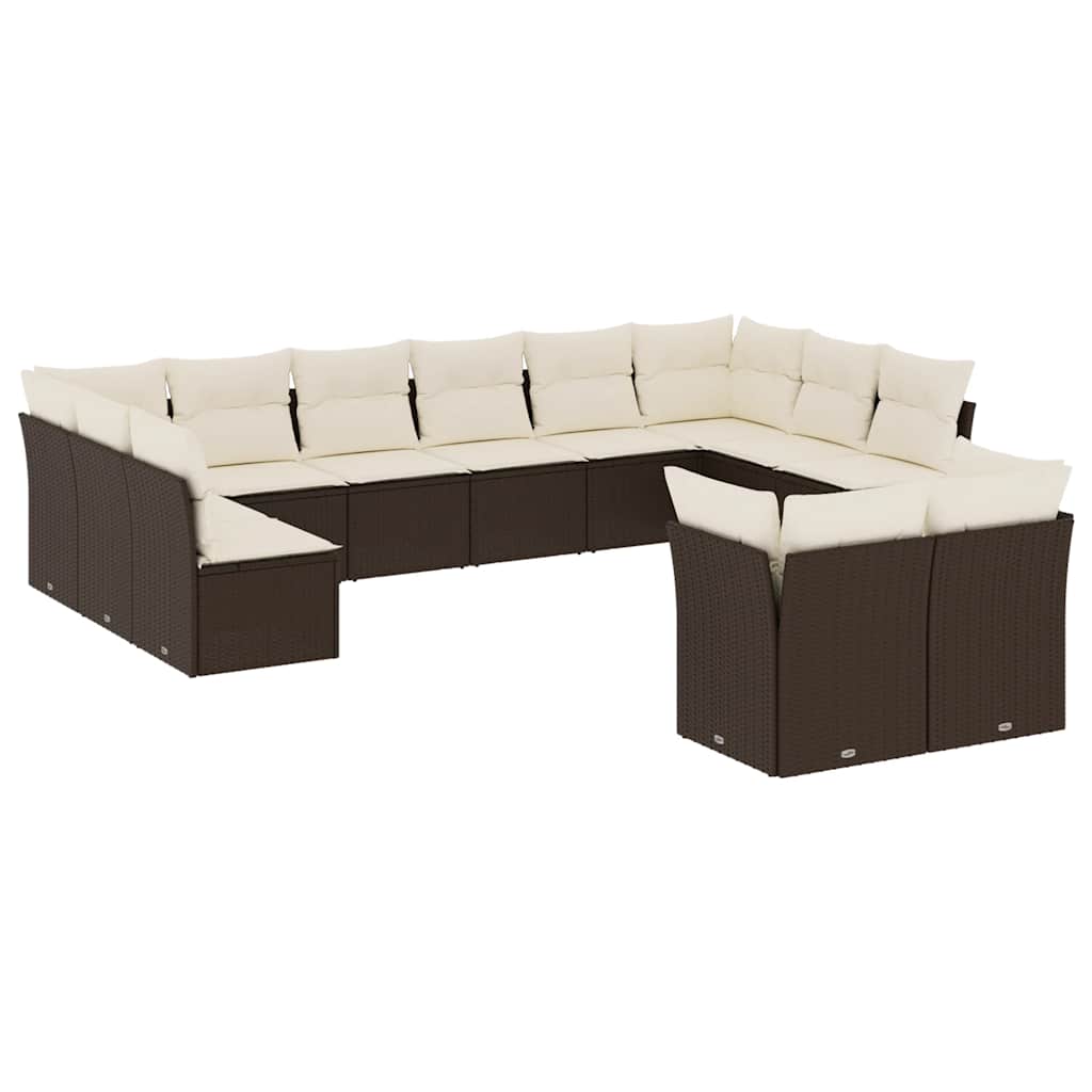sofasæt til haven 12 dele med hynder polyrattan brun