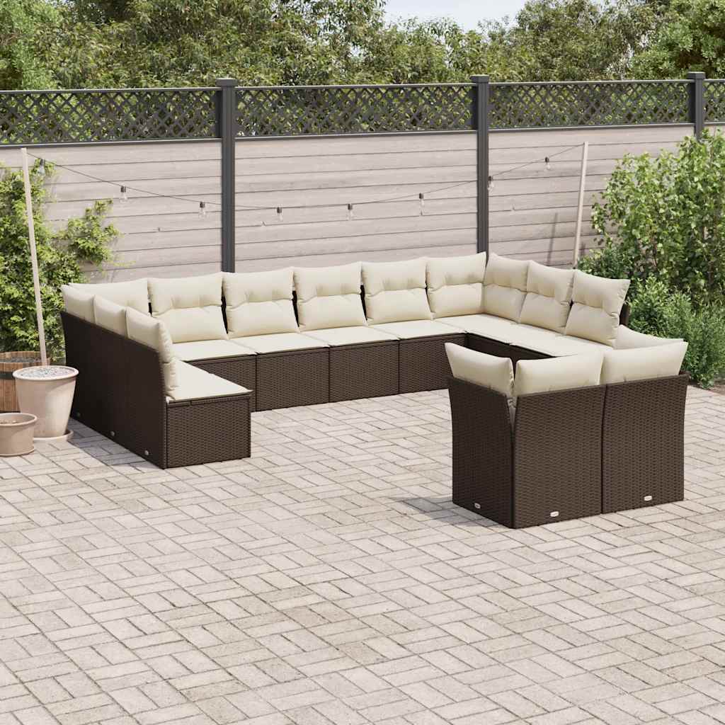 sofasæt til haven 12 dele med hynder polyrattan brun