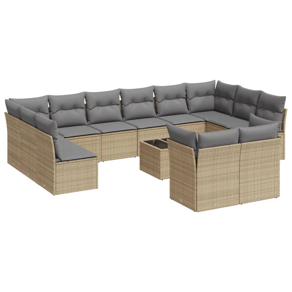 sofasæt til haven 13 dele med hynder polyrattan beige