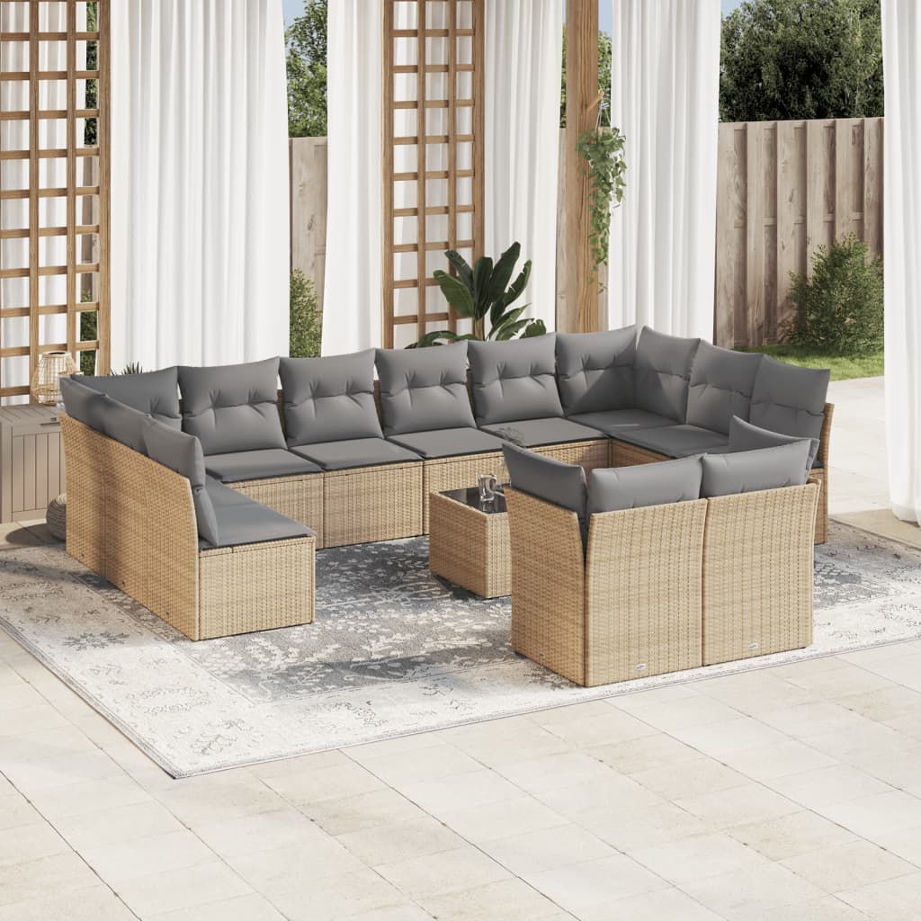 sofasæt til haven 13 dele med hynder polyrattan beige