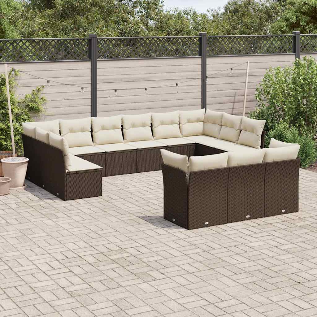sofasæt til haven 13 dele med hynder polyrattan brun