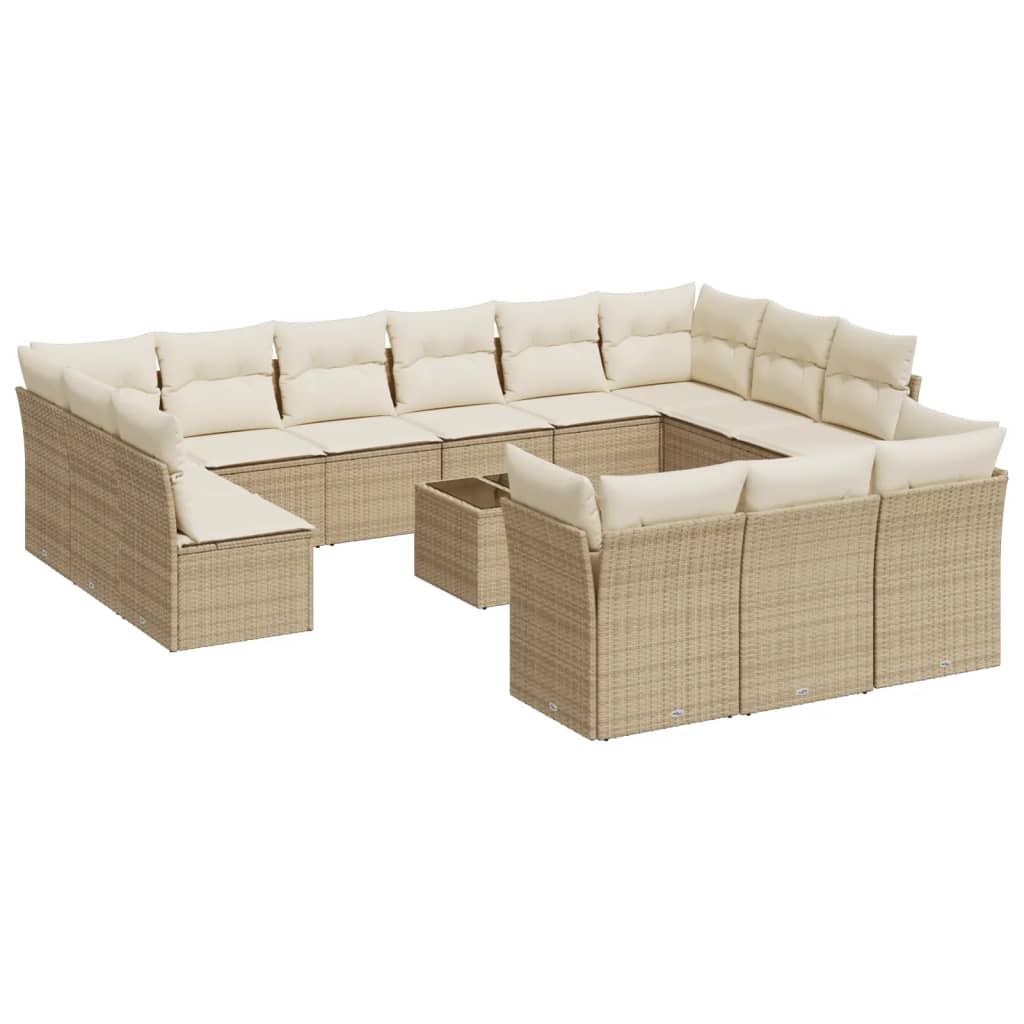 sofasæt til haven 14 dele med hynder polyrattan beige