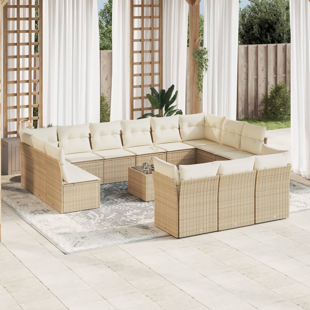sofasæt til haven 14 dele med hynder polyrattan beige
