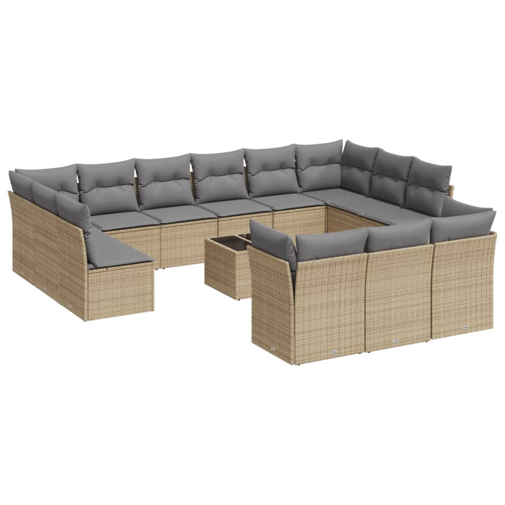 sofasæt til haven 14 dele med hynder polyrattan beige