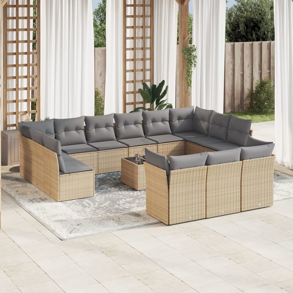 sofasæt til haven 14 dele med hynder polyrattan beige
