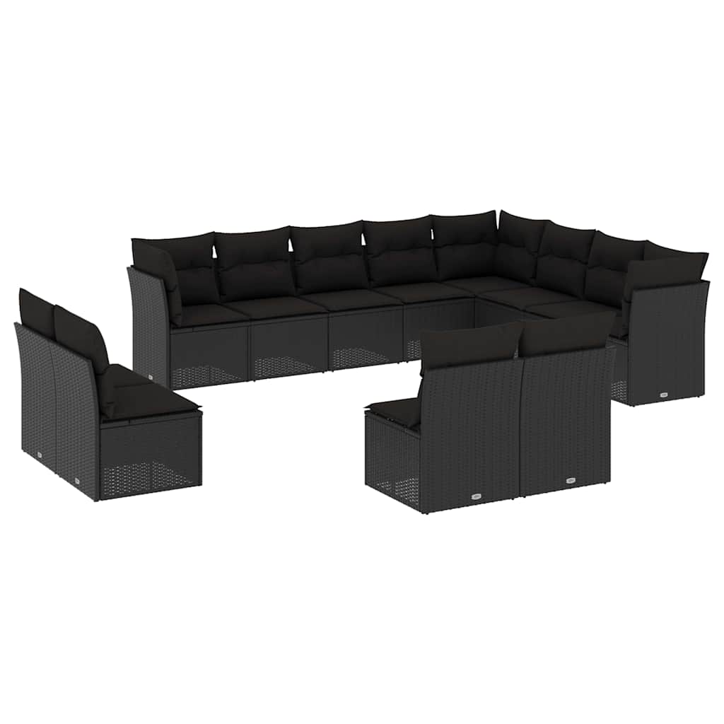 sofasæt til haven 12 dele med hynder polyrattan sort