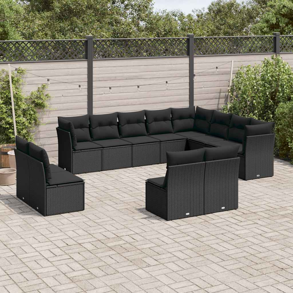 sofasæt til haven 12 dele med hynder polyrattan sort