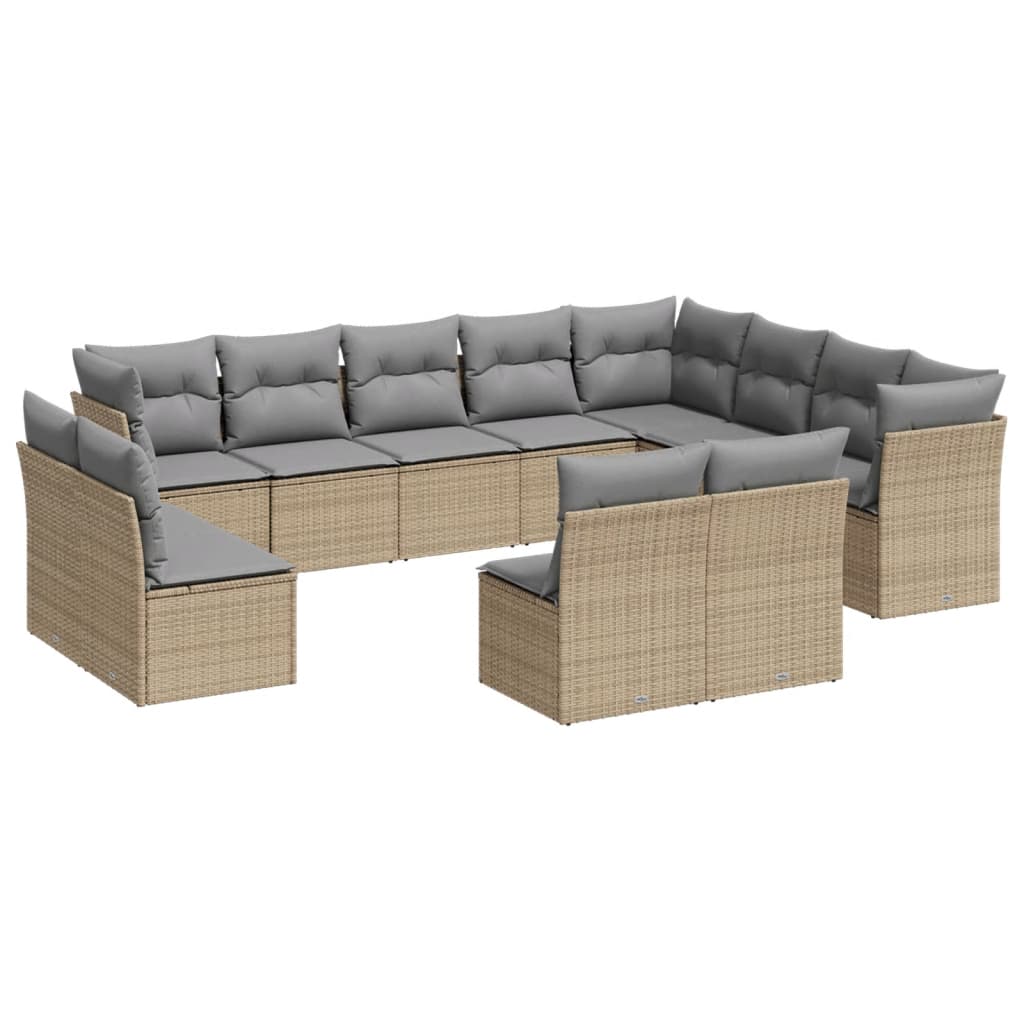 sofasæt til haven 12 dele med hynder polyrattan beige